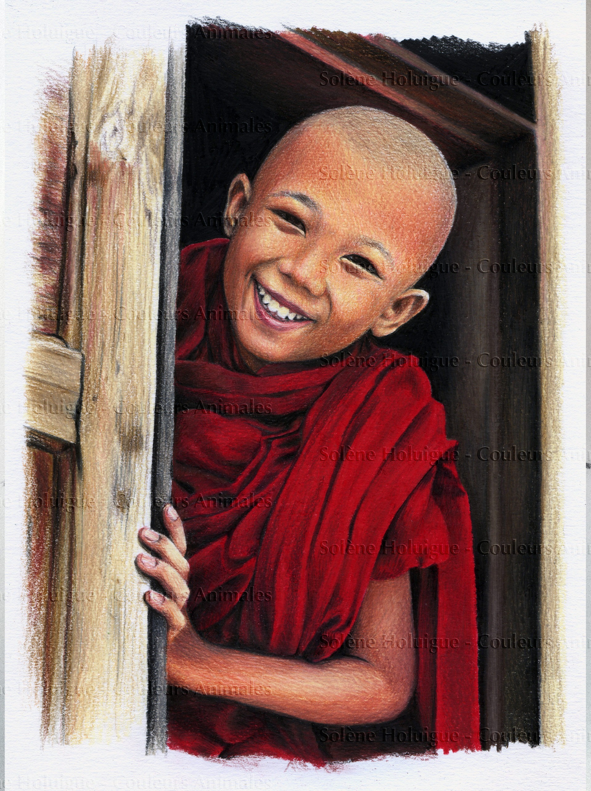 dessin animalier professionnel - portrait humain - moine tibétain