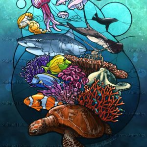 dessin traditionnel ou numérique - vitrail animaux des aquariums