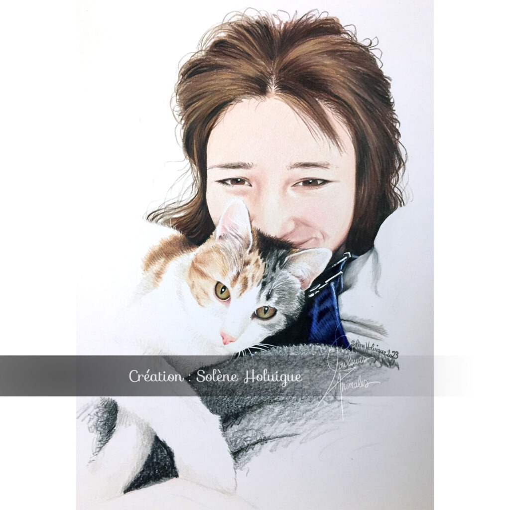 dessin d'une demoiselle avec son chat