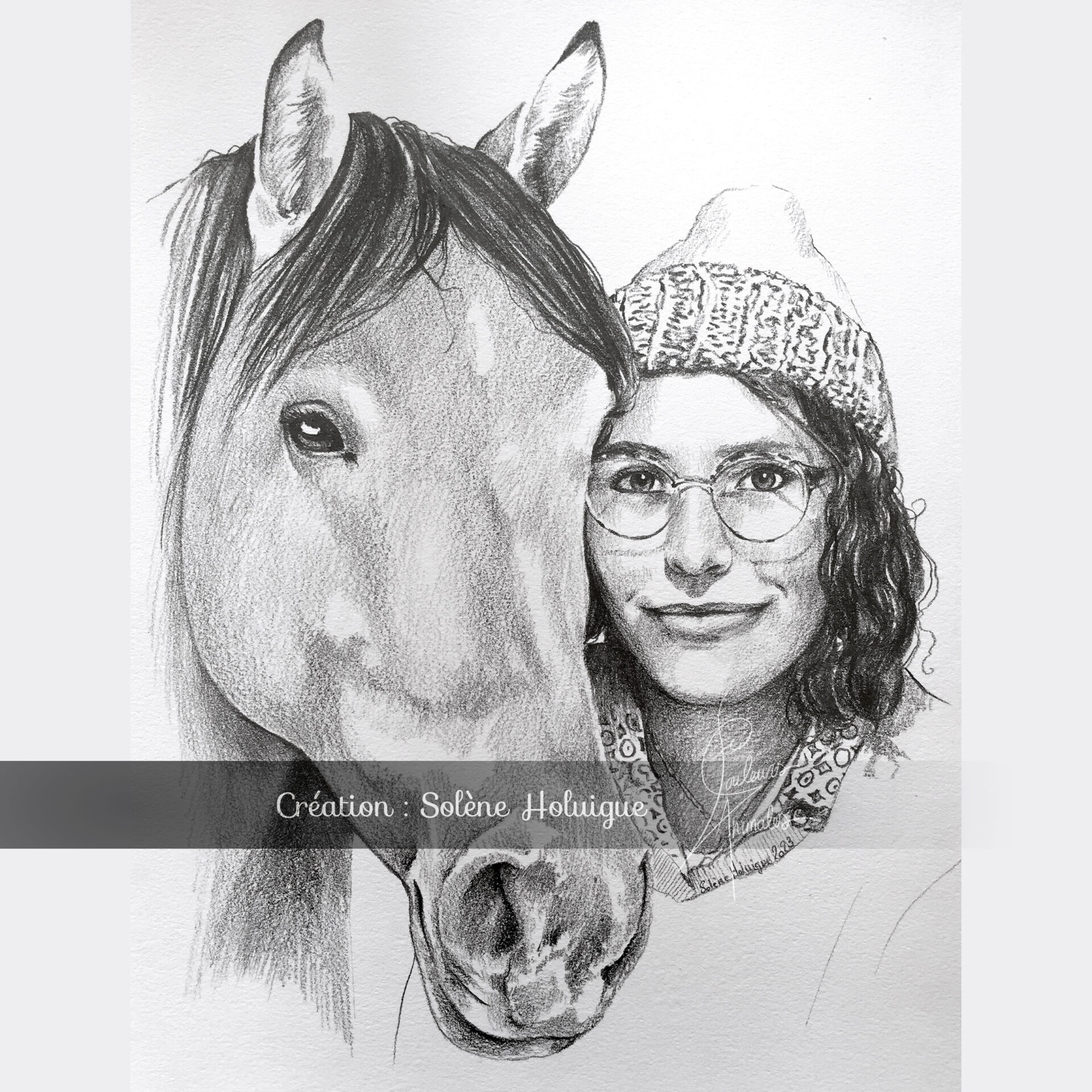 dessin d'une demoiselle avec son cheval